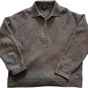 Theory Women's Scallop Polo Sweater, Grey, size M